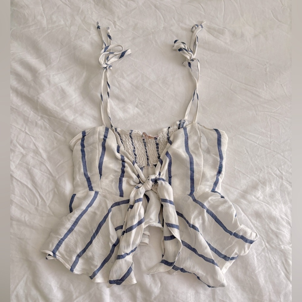 White and Blue Striped Summer Crop Top